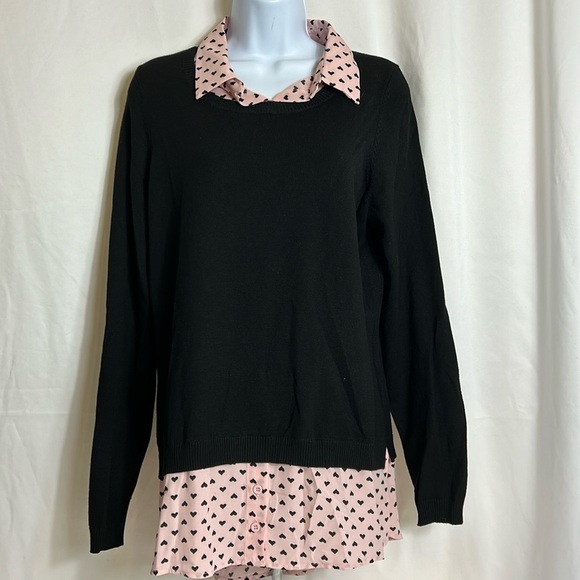 Adrianna Papell Tops - Adrianna Papell Women’s Size Medium Black Crew Neck Sweater Pink Under Shirt Top